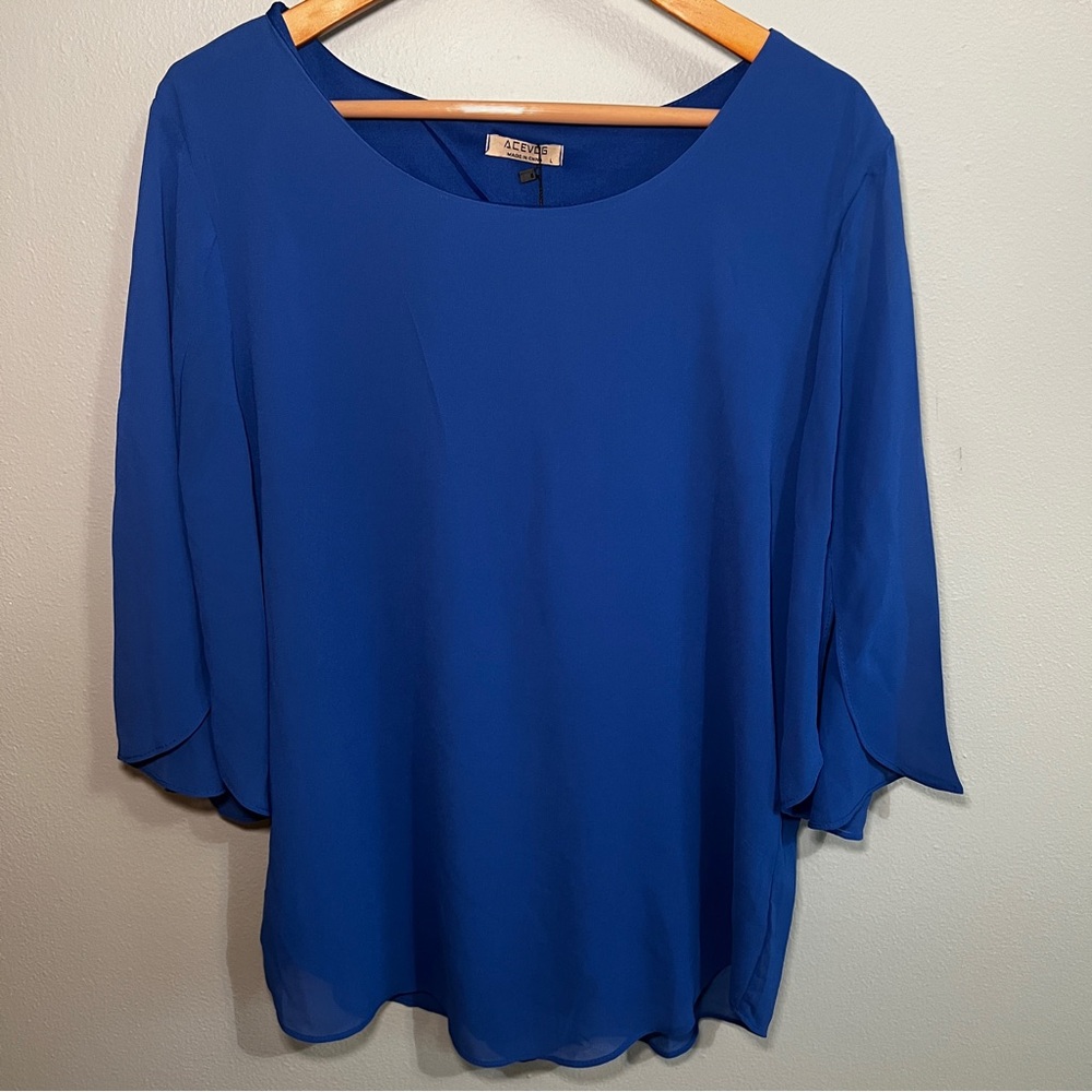 Cobalt Blue Chiffon Draped Sleeve Blouse